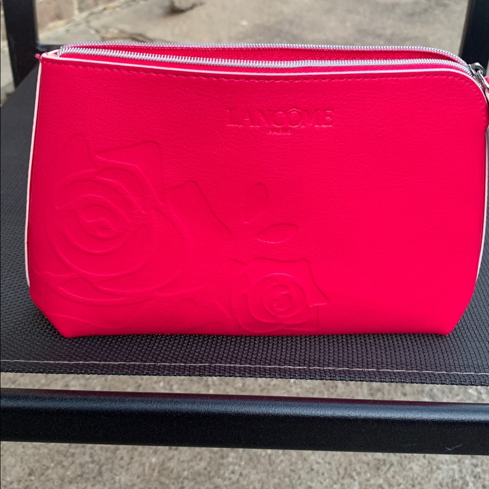 Lancome Pink Cosmetic Bag with Embossed Rose Design